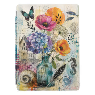 Vibrant Botanical Mixed Media Collage Art iPad Pro Cover