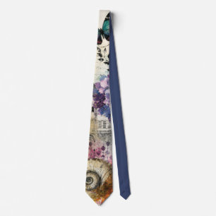 Vibrant Botanical Mixed Media Collage Art Neck Tie