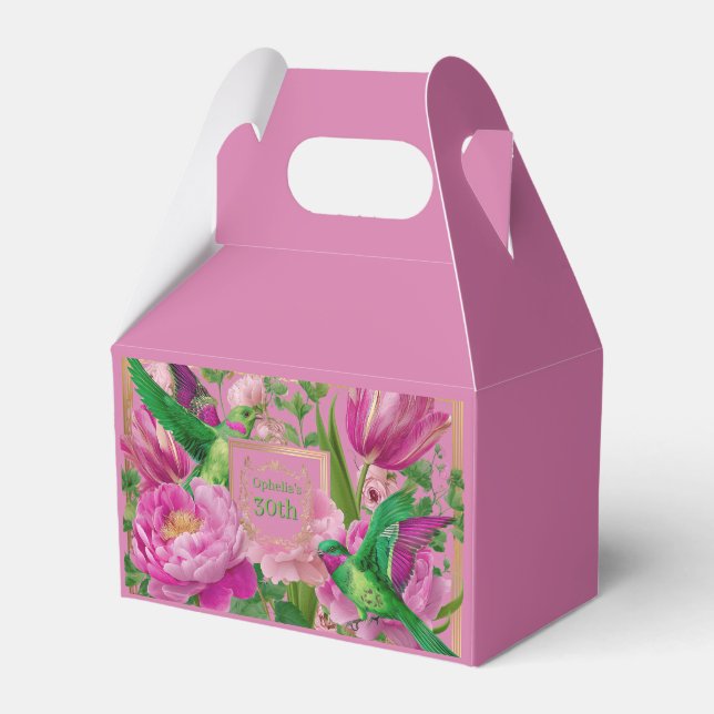 Vibrant Botanical Pink and Green  Favor Boxes (Front Side)