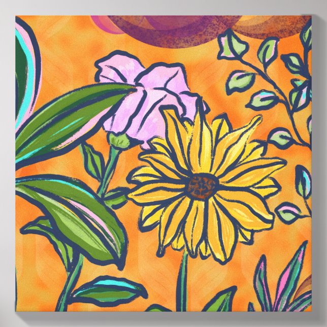 Vibrant Botanical Sunflower Garden Canvas Photo Tile (Front Set)