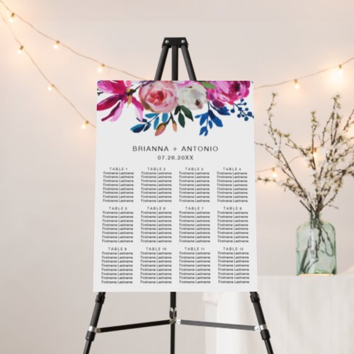 Vibrant Bright Floral Modern Wedding Seating Chart Foam Board