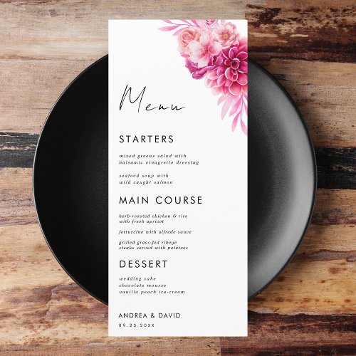 Vibrant Bright Hot Pink Floral Botanical Wedding Menu