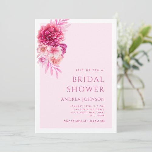 Vibrant Bright Hot Pink Floral Cute Bridal Shower Invitation