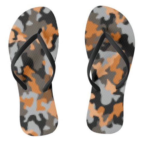 Vibrant Bright Orange Yellow Brown Colorful Camo Flip Flops