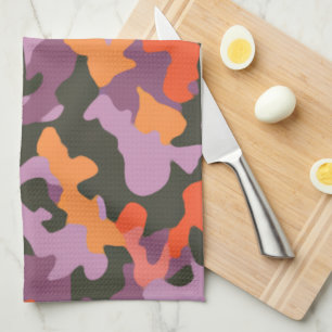 Vibrant Bright Orange Yellow Green Colorful Camo Kitchen Towel