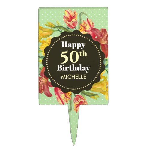 Vibrant Bright Spring Flowers Wreath Birthday Cake Topper