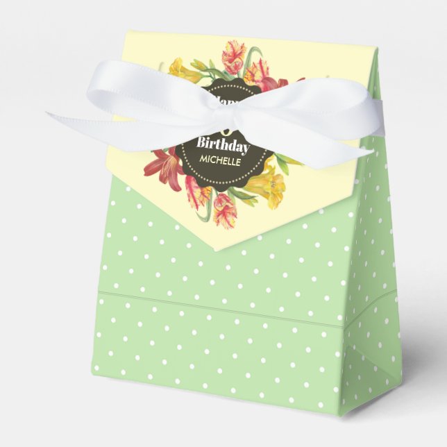 Vibrant Bright Spring Flowers Wreath Birthday Favor Boxes (Front Side)