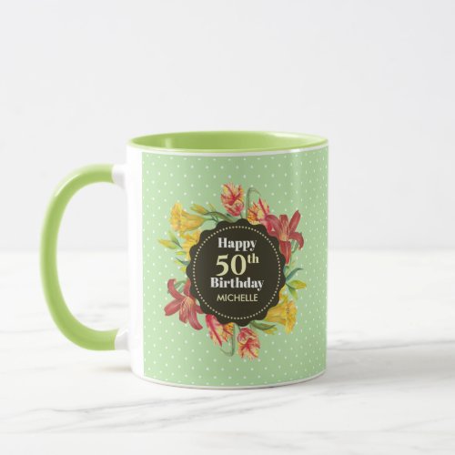 Vibrant Bright Spring Flowers Wreath Birthday Fros Mug