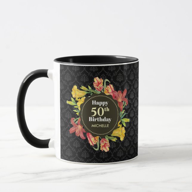 Vibrant Bright Spring Flowers Wreath Birthday Fros Mug (Left)