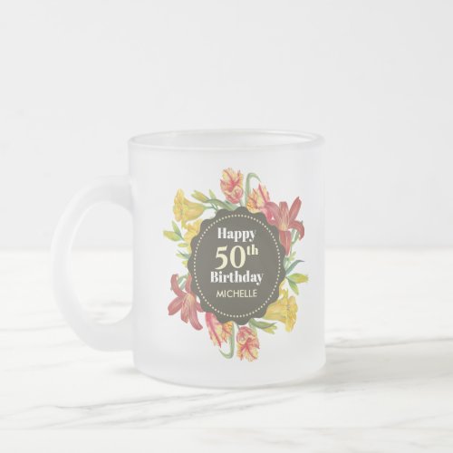 Vibrant Bright Spring Flowers Wreath Birthday Frosted Glass Coffee Mug