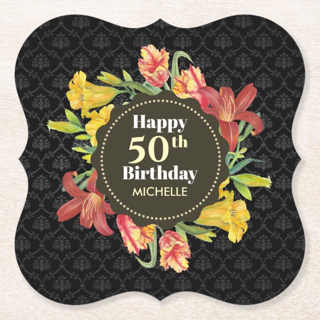 Vibrant Bright Spring Flowers Wreath Birthday Paper Coaster (Front)