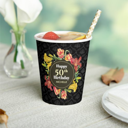 Vibrant Bright Spring Flowers Wreath Birthday Paper Cups
