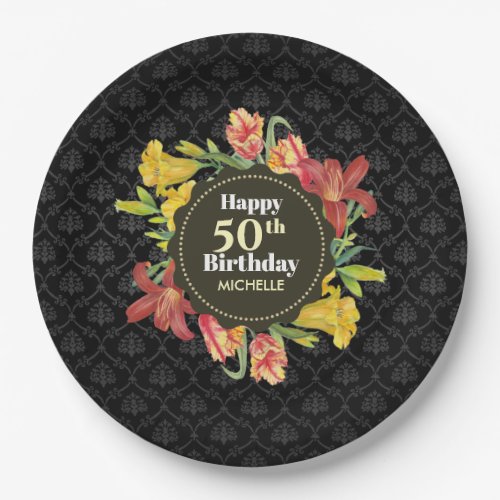 Vibrant Bright Spring Flowers Wreath Birthday Paper Plates