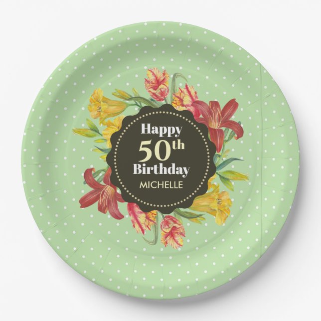 Vibrant Bright Spring Flowers Wreath Birthday Paper Plates (Front)