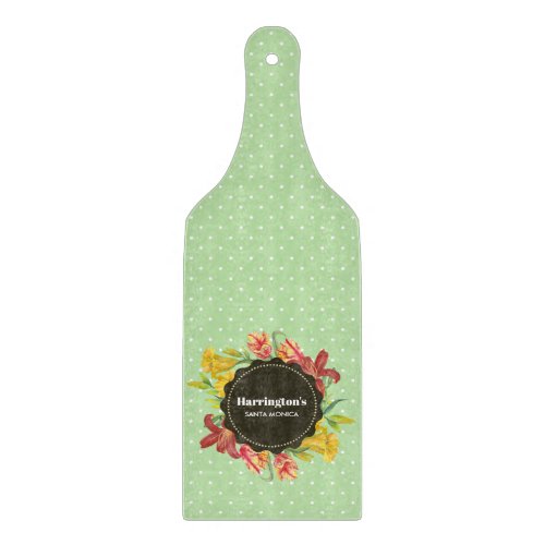 Vibrant Bright Spring Flowers Wreath Polka Dots Cutting Board