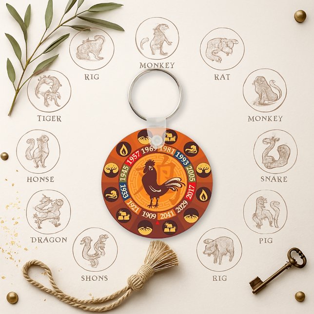 Vibrant Brown Rooster Zodiac Autumn Birthday Keychain (Creator Uploaded)