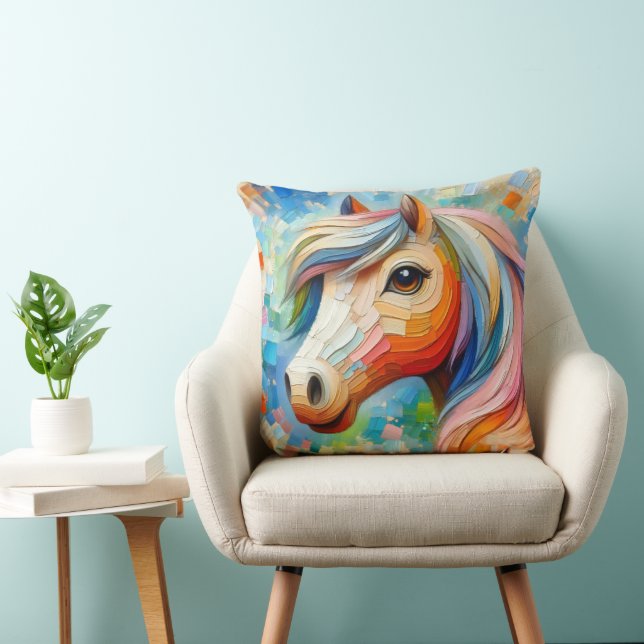 Vibrant Brushstroke Horse Throw Pillow (Chair)