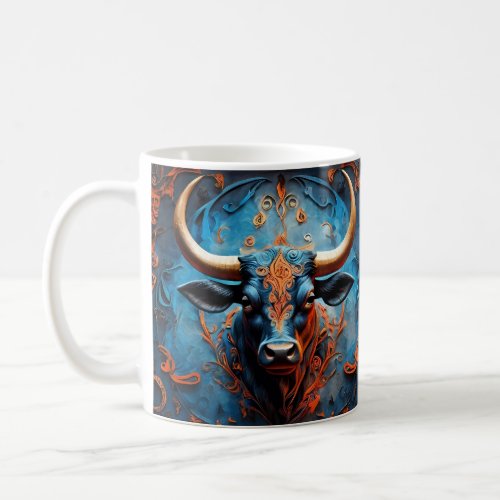 Vibrant bull portrait with Floral Motifs Coffee Mug