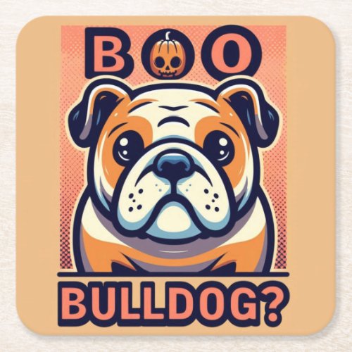 Vibrant Bulldog  Halloween Pop Art Design Square Paper Coaster