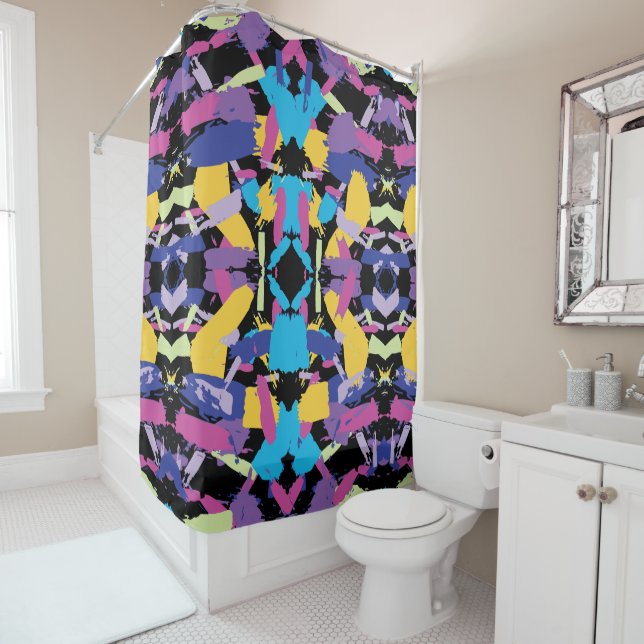 Vibrant Burst: Random Color Splashes Shower Curtain (In Situ)