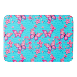 Vibrant Butterflies and Flowers Design Bath Mat