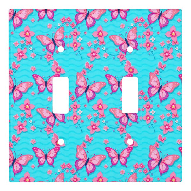 Vibrant Butterflies and Flowers Design Light Switch Cover (Front)