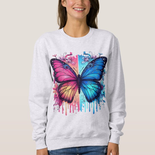 Vibrant Butterfly Art: Gradient Wings, Florals Sweatshirt (Front)
