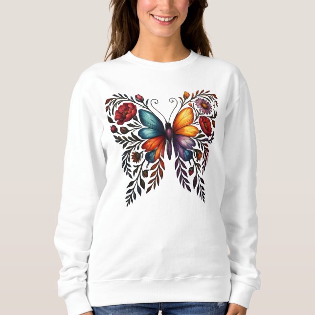 Vibrant Butterfly Floral Art Women’s Sweatshirt (Front)