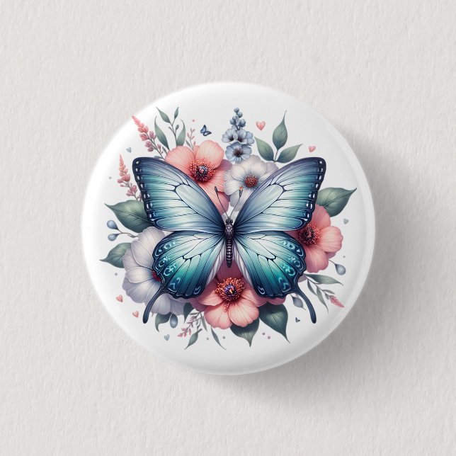 Vibrant Butterfly Floral Bouquet Art-96283 Button (Front)