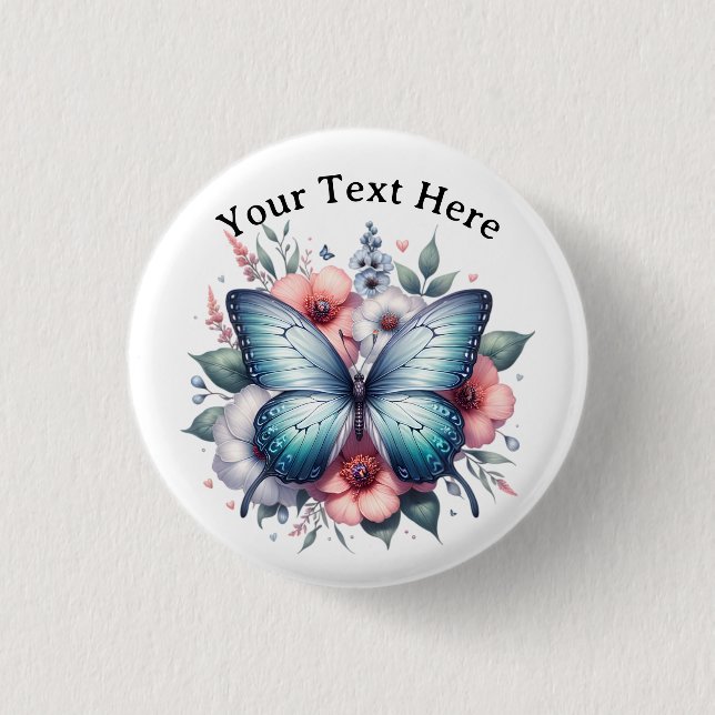 Vibrant Butterfly Floral Bouquet Art-96283 Button (Front)