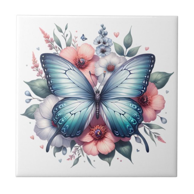 Vibrant Butterfly Floral Bouquet Art-96283 Ceramic Tile (Front)