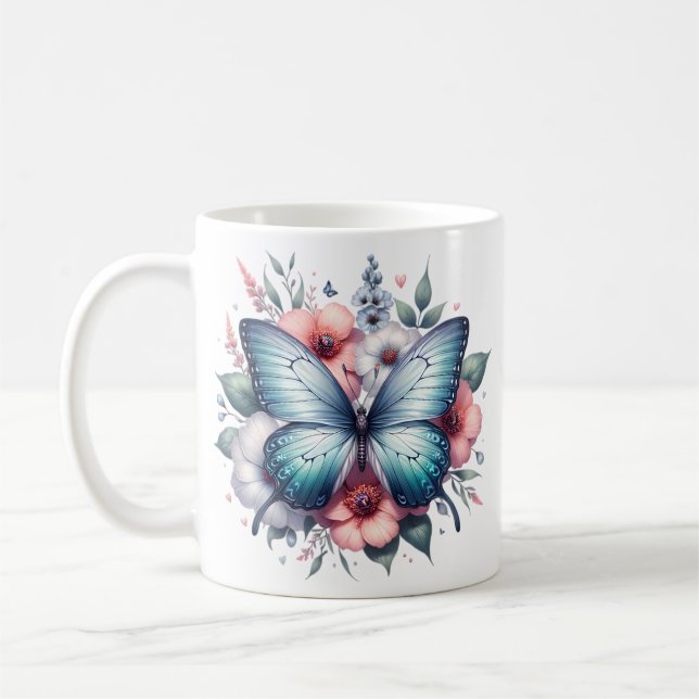Vibrant Butterfly Floral Bouquet Art-96283 Coffee Mug (Left)