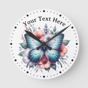 Vibrant Butterfly Floral Bouquet Art-96283 Round Clock
