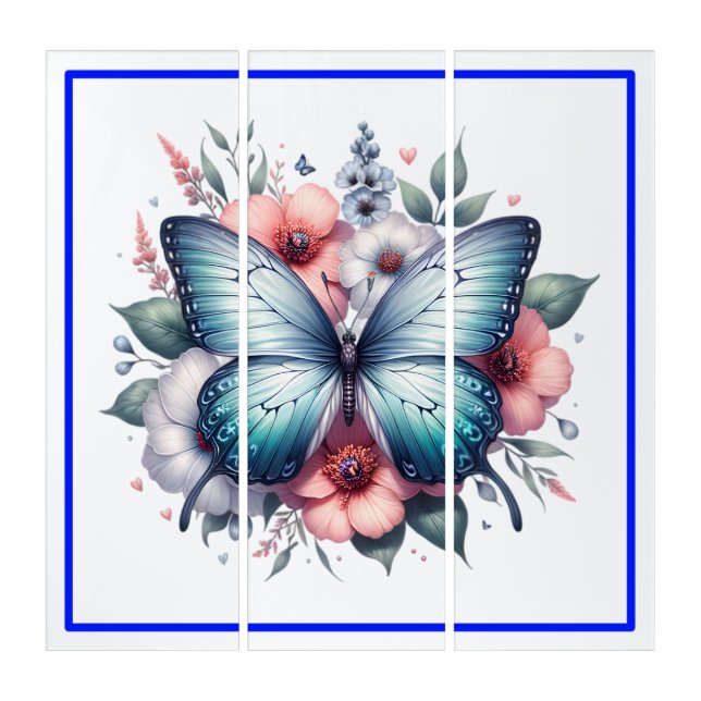 Vibrant Butterfly Floral Bouquet Art-96283 Triptych (Front)