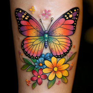 Vibrant Butterfly & Floral Colorful Nature Temporary Tattoos