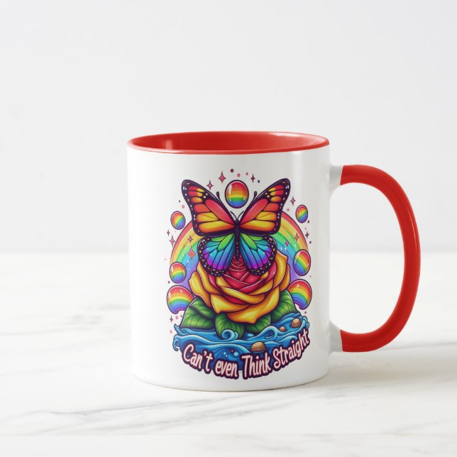 Vibrant Butterfly Perched on Colorful Rose Mug (Right)