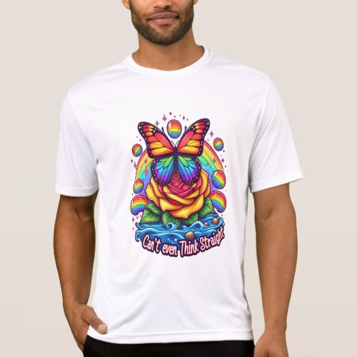 Vibrant Butterfly Perched on Colorful Rose T_Shirt