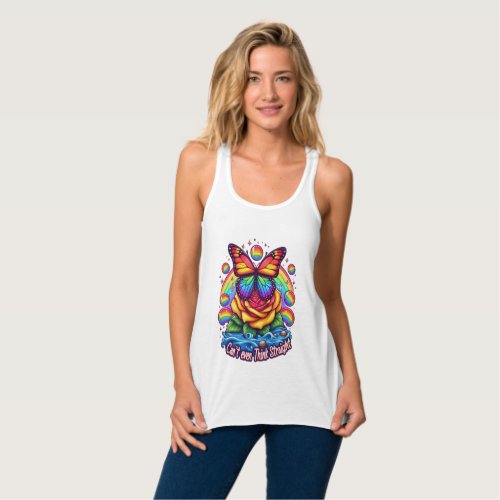 Vibrant Butterfly Perched on Colorful Rose Tank Top