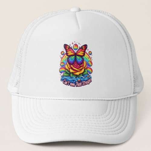 Vibrant Butterfly Perched on Colorful Rose Trucker Hat