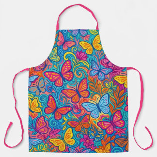 Vibrant Butterfly Print Culinary Apron