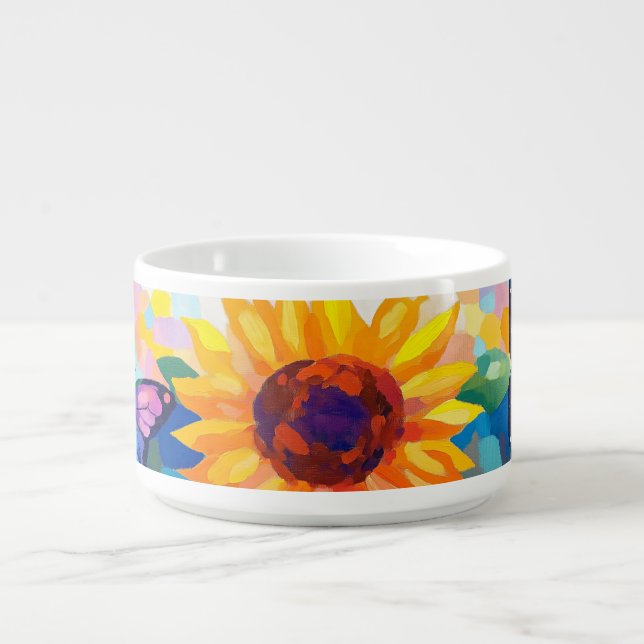 Vibrant Butterfly & Sunflower Chili Bowl  (Center)