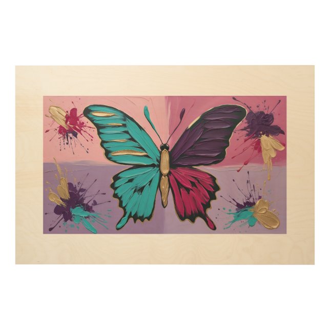 Vibrant Butterfly Symphony Wood Wall Art (Front)