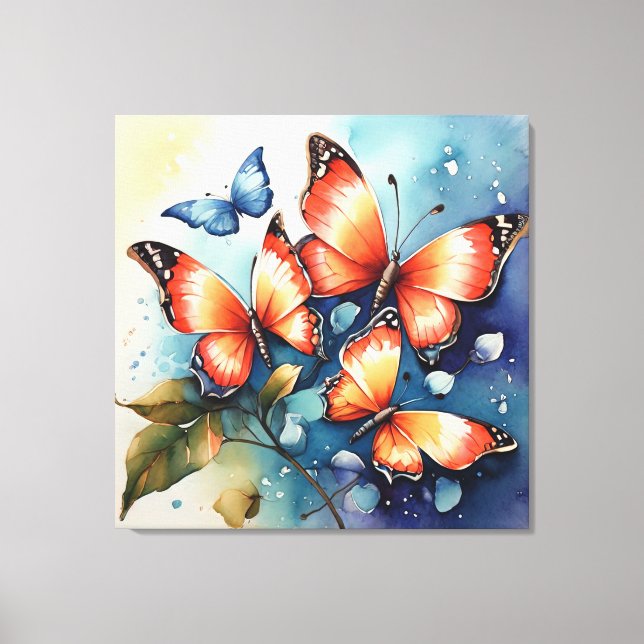 Vibrant Butterfly Watercolor Artistic  Canvas Print (Front)