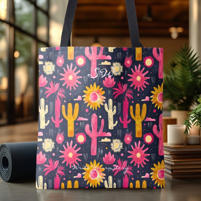 Vibrant Cactus and Sun Wellness Tote Bag (Creator Uploaded)