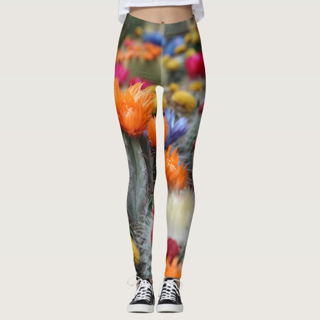 Vibrant Cactus Plant Leggings (Front)