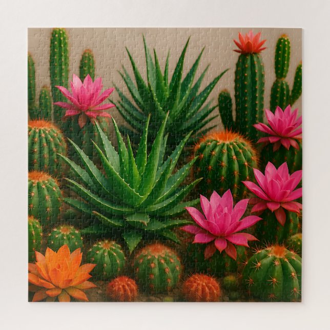 Vibrant Cactus Succulent Bloom Desert Jigsaw Puzzle (Vertical)