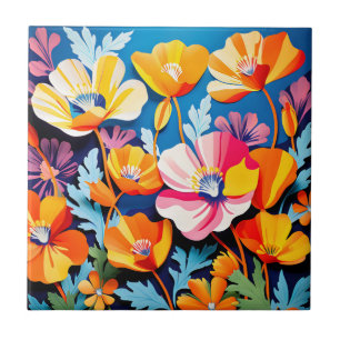 Vibrant California Poppies Flowers Ceramic Tile