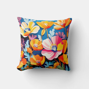 Vibrant California Poppies Flowers Throw Pillow