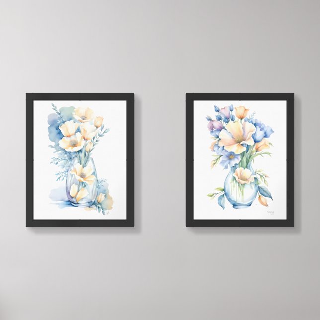 Vibrant California Poppy Bouquet in Vase 2 Wall Art Sets (Front)