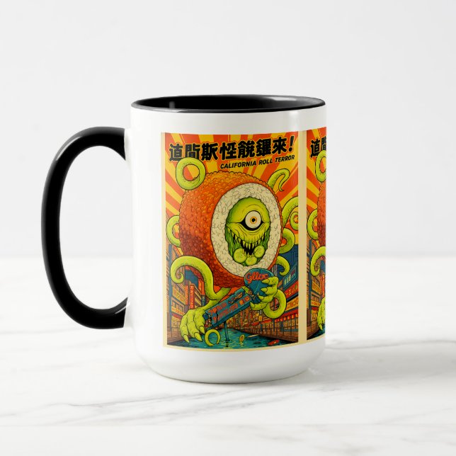 Vibrant California Roll Terror Monster Sushi Kaiju Mug (Left)